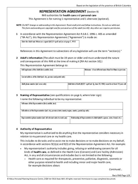 Representation Agreement Form | Contract Template