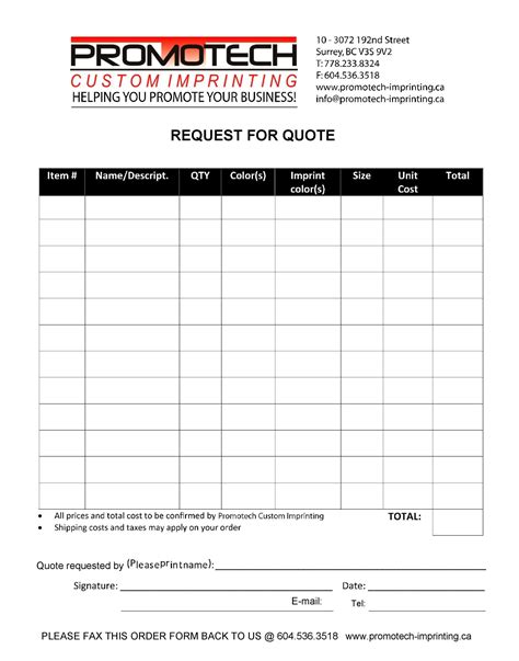 Request For Quotation Template Excel