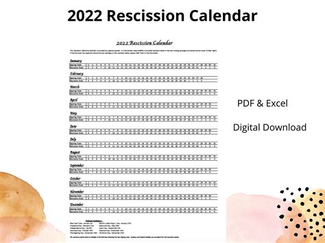 Rescission Calendar 2022