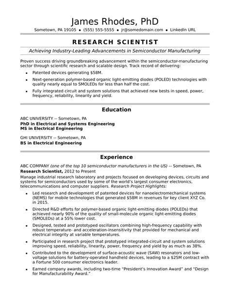 Research Scientist Resume Sample
