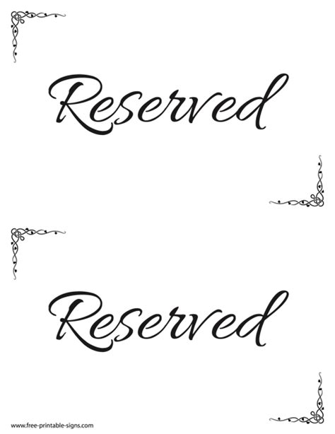 Reserved Card Template ] – Reserved Table Signs Printable For Table
