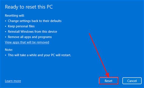 Reset Using Command Prompt