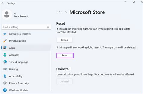 Reset the Microsoft Store