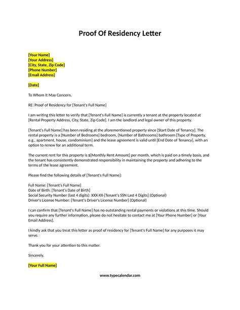 Residency Letter Template