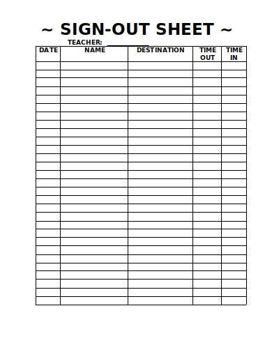 Resident Sign Out Sheet Template