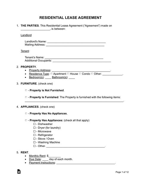 Free Rental / Lease Agreements Word PDF eForms