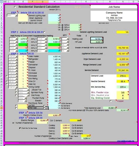 Residential Electrical Load Calculation Worksheet