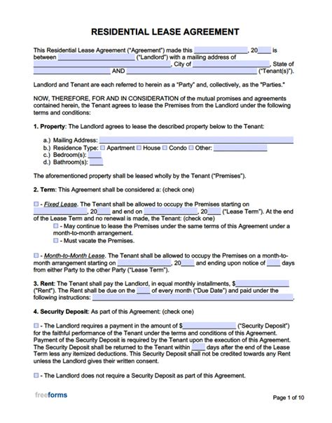 Residential Lease Agreement Template - Free Printable Documents