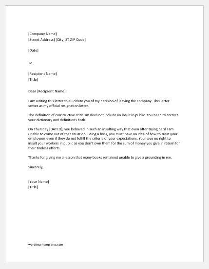 FREE 4+ Sample Rude Resignation Letter Templates in MS Word