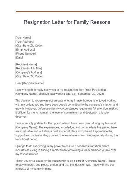 Resignation Letter For Family Reasons: Professional Template