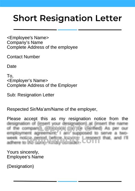 Short Resignation Letter