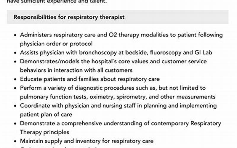 Respiratory Therapist Job Description