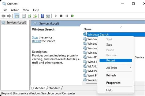 Restart the Windows Search Service