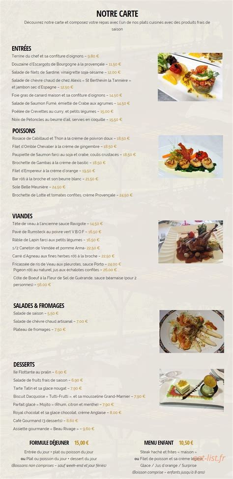 Restaurant Beau Rivage Menus