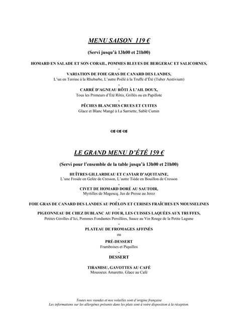 Restaurant De La Poste Menu