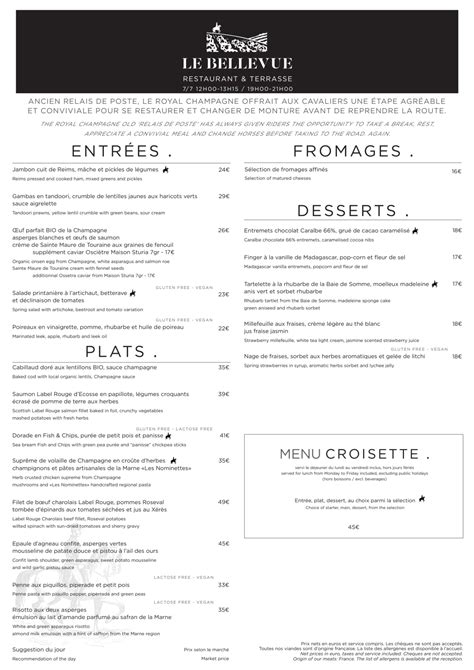 Restaurant Le Bellevue Menu