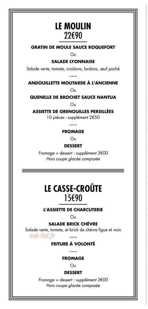 Restaurant Le Moulin Menu