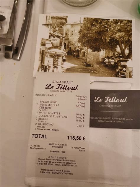 Restaurant Le Tilleul Menu