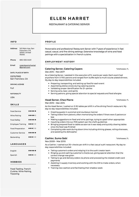 Restaurant Server Resume Template