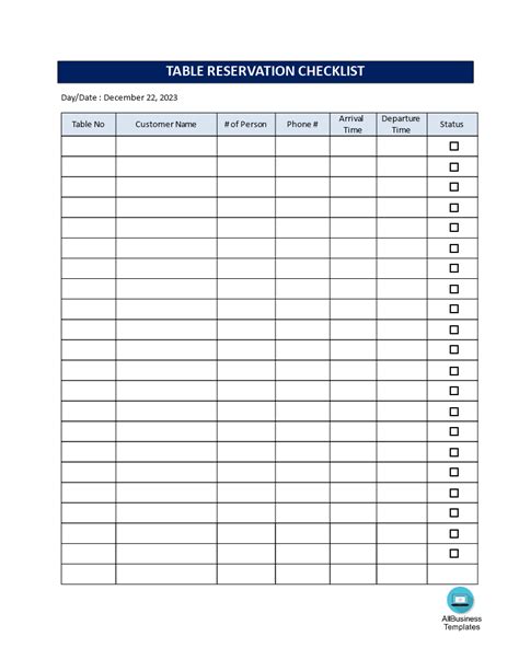 Restaurant Table Reservation Checklist - Restaurant_Table_Reservation