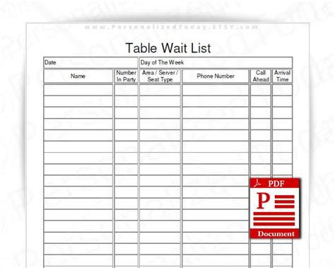 Restaurant Waitlist Template