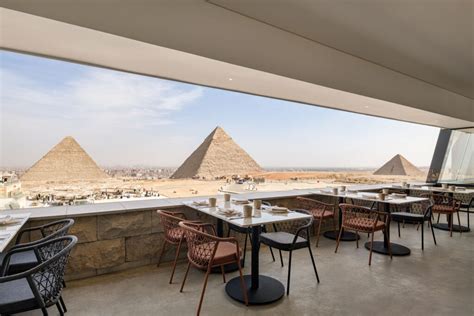 Restaurant view of the pyramids