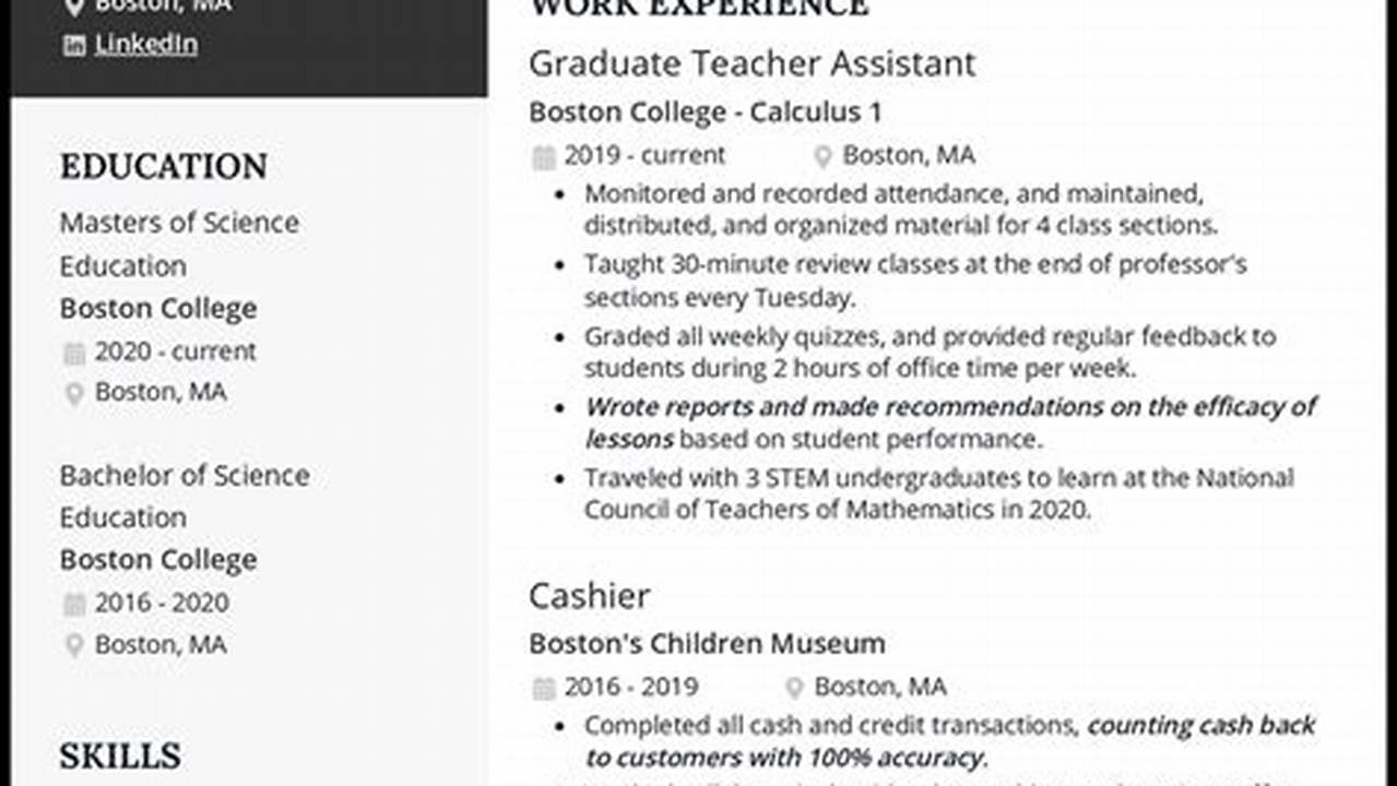Resume Examples 2024 Teaching Assistant