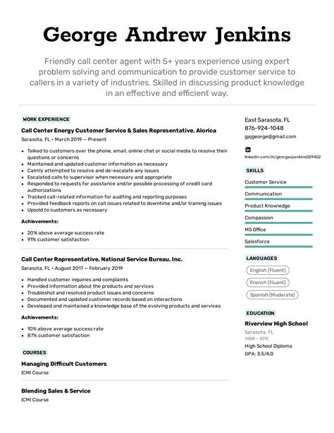 Resume Sample Call Center Agent