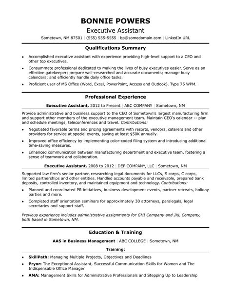 Resume Sample For Executive Assistant