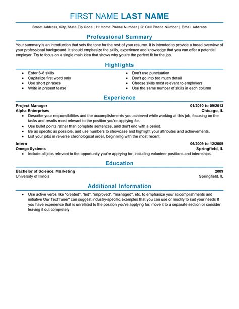 Resume Sample For Experienced