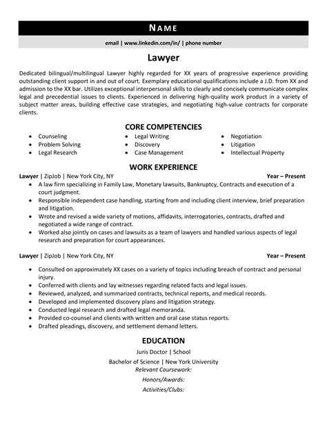 Resume Sample Lawyer