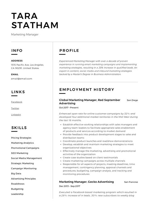 Resume Template For Marketing