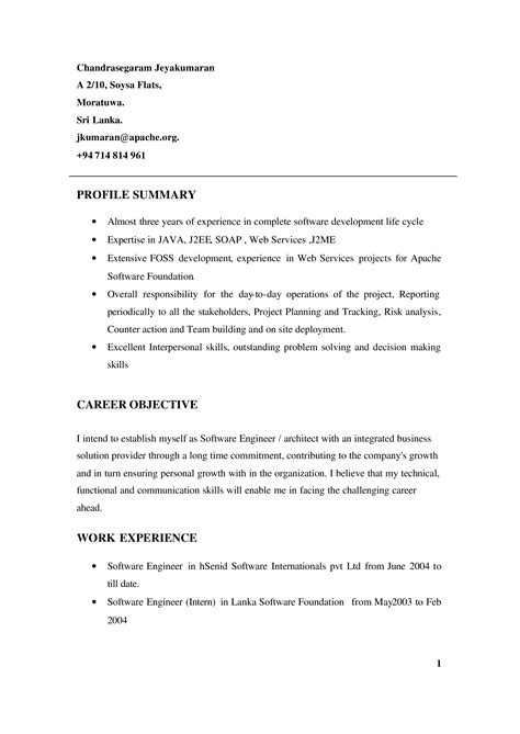 Resume With Work Experience Sample
