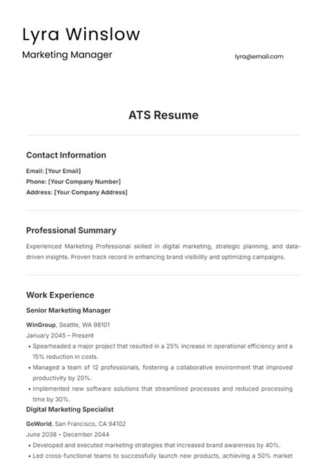 Resume Ats Format Template