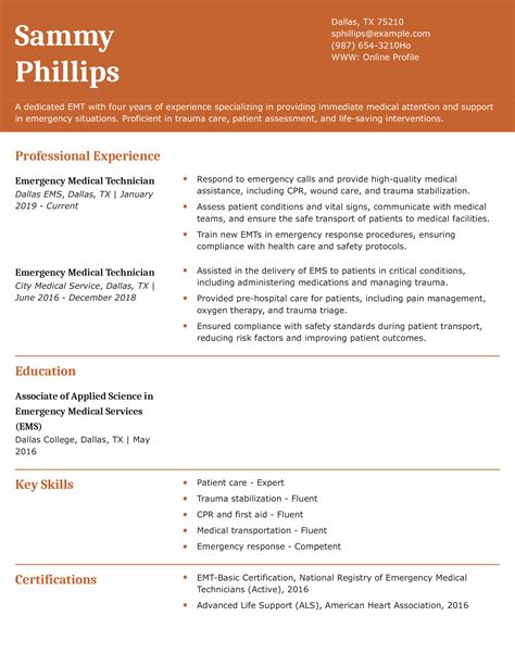 Resume Builder Emt