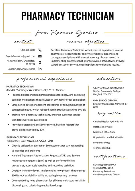 Resume Builder Pharmacy Tech Summary Samples