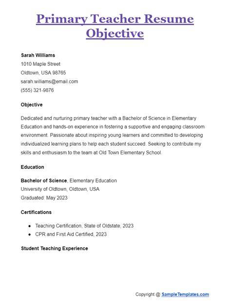 Resume Career Objective For Teacher