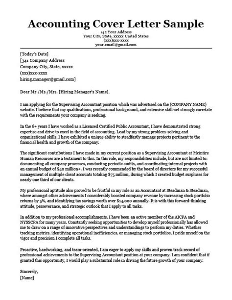 Resume Cover Letter Accounting