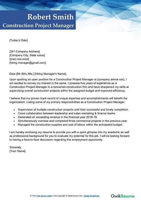 Resume Cover Letter Construction Project Manager