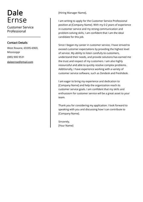 Resume Cover Letter Examples For Customer Service