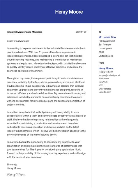 Resume Cover Letter Examples Mechanic
