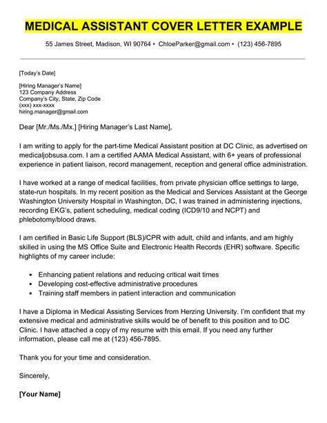 Resume Cover Letter Examples Medical Assistant
