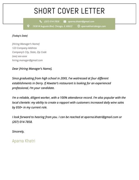 Resume Cover Letter Examples Short