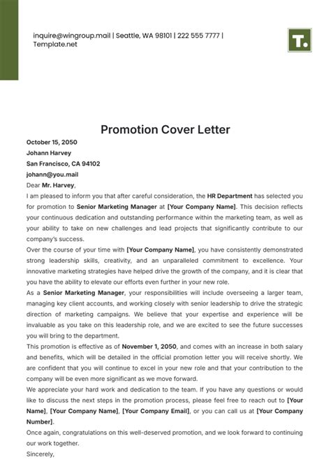 Resume Cover Letter For Job Promotion