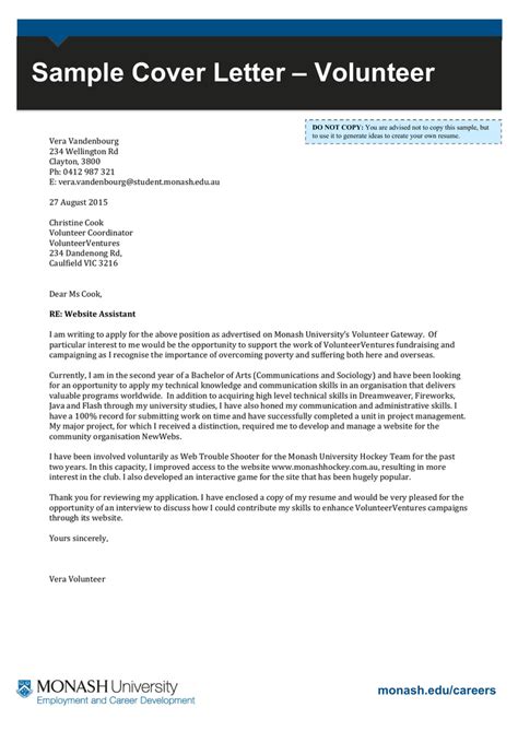 Resume Cover Letter For Volunteer Work