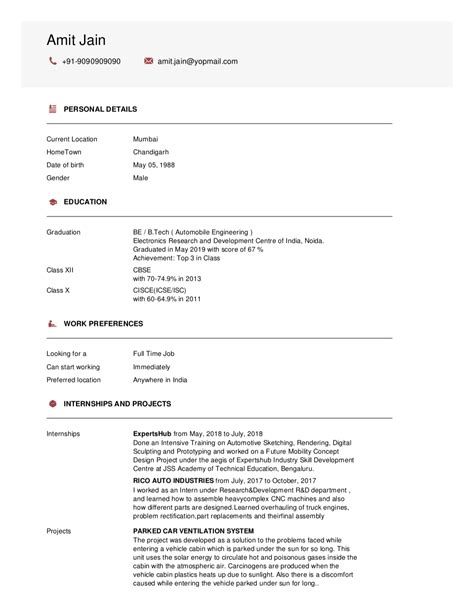 Resume Creator Free For Freshers