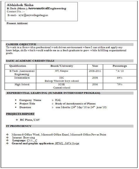 Resume Example For Freshers