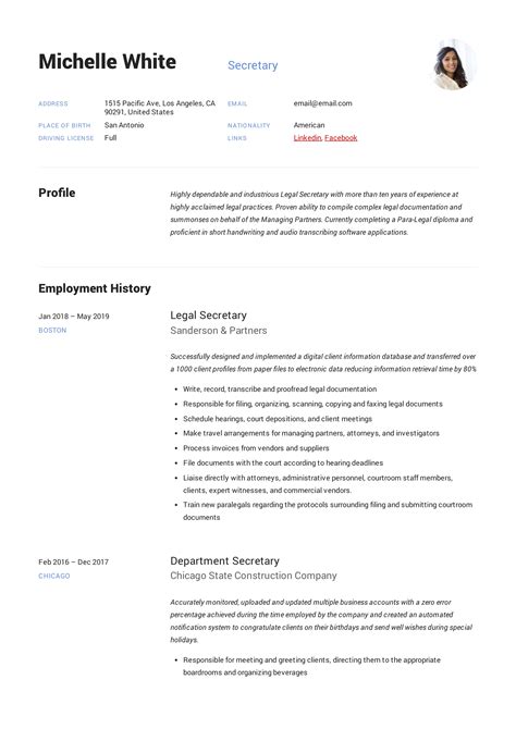 Resume Example For Secretary