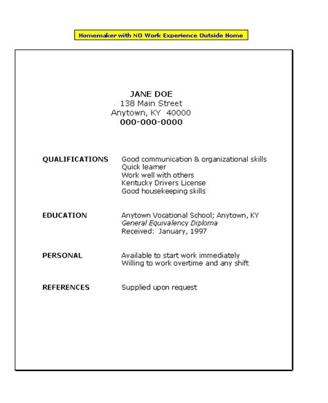 Resume Example With No Work History