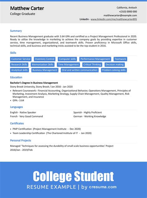 Resume Examples 2020 For College Students